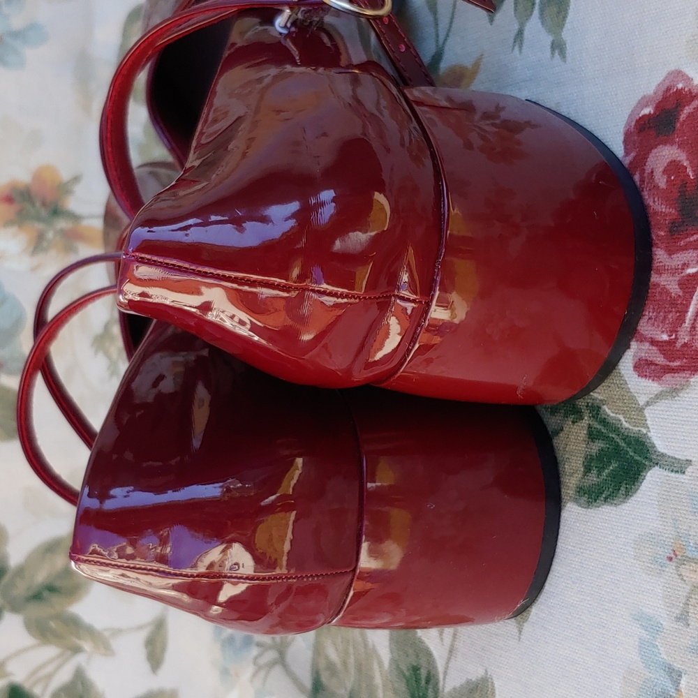 Women's Patent Burgundy Mary Jane Shoes with Block Heels size US 10 Euro 41 - Picture 15 of 17